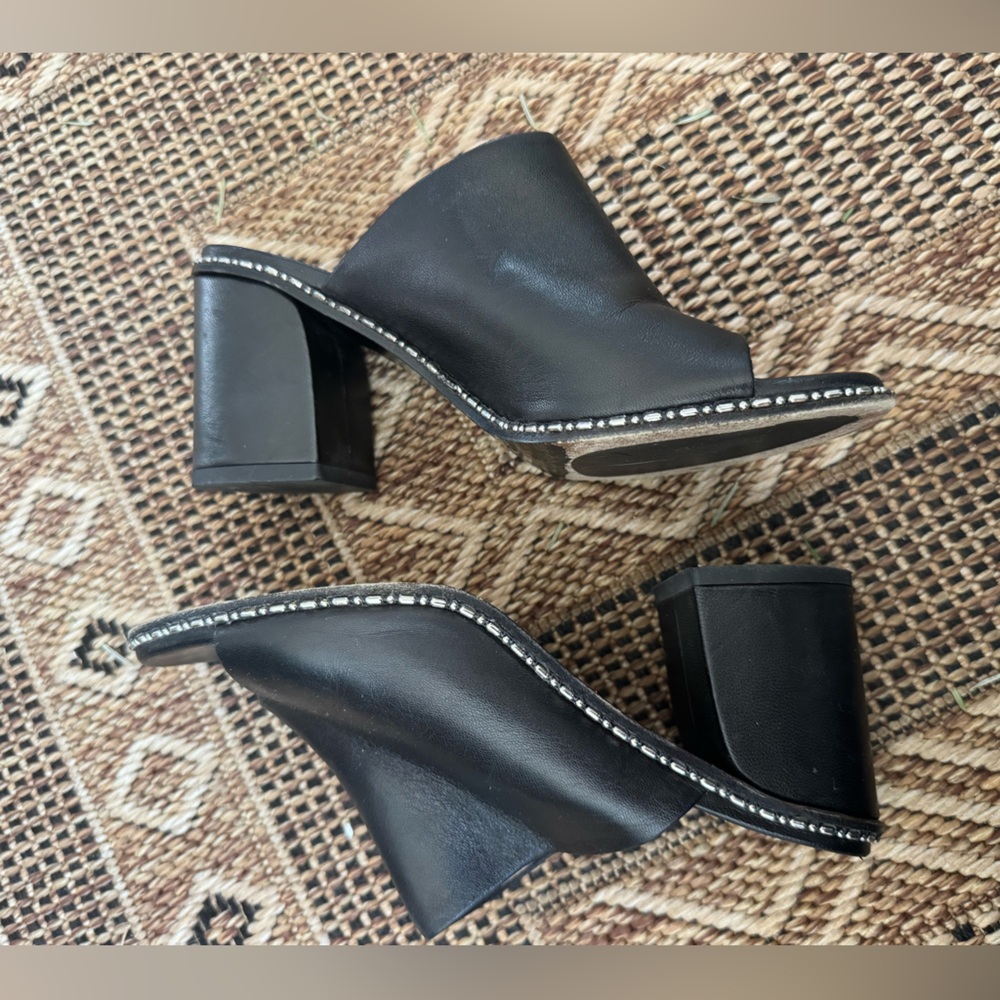 MA & LO Studded Italian Leather Black Block Heeled Mules Size 37 (6.5/7 US)